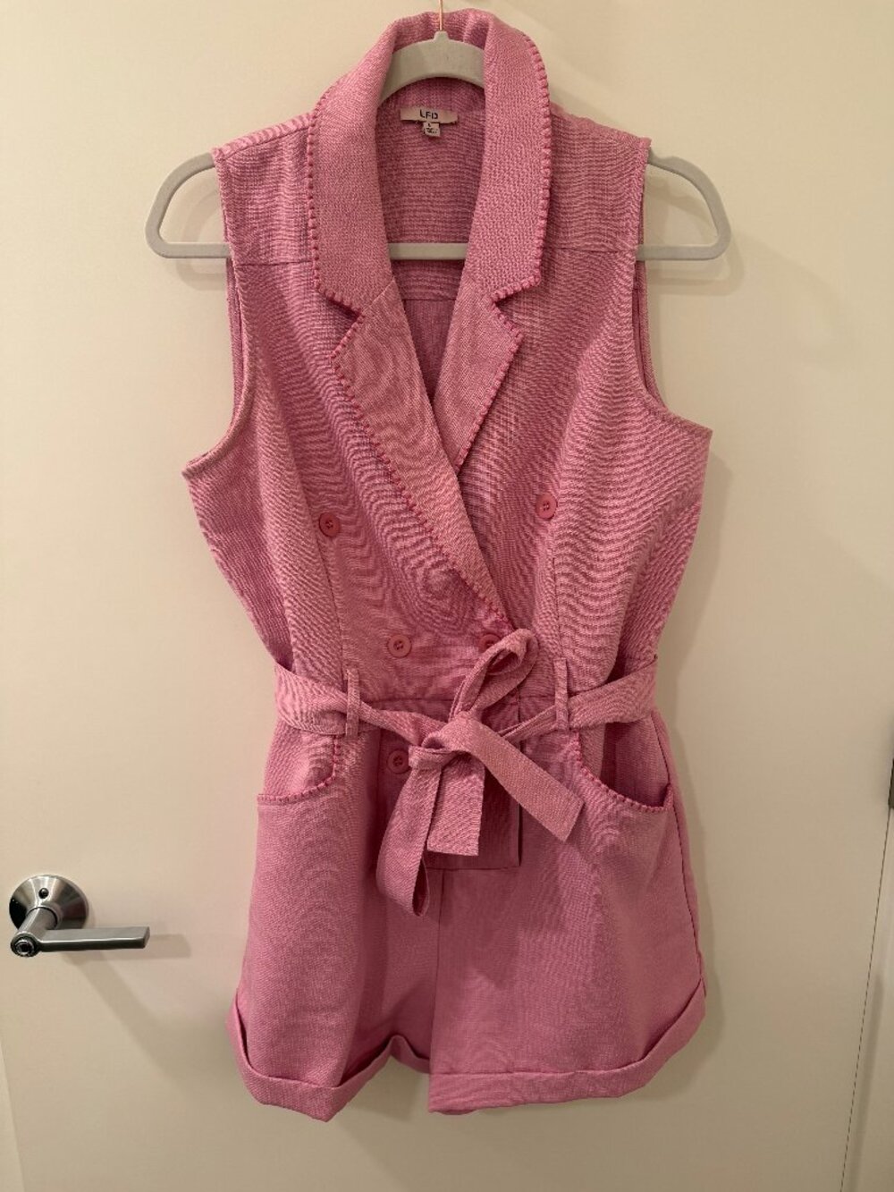 VICI Pink Sleeveless Blazer Romper with Belt - Large